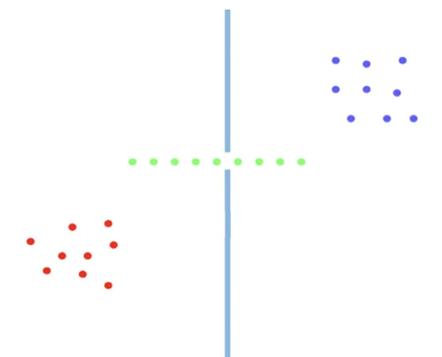 Simulation frame: a cluster of drones on each side of a wall, with one group passing through a gap in single file.